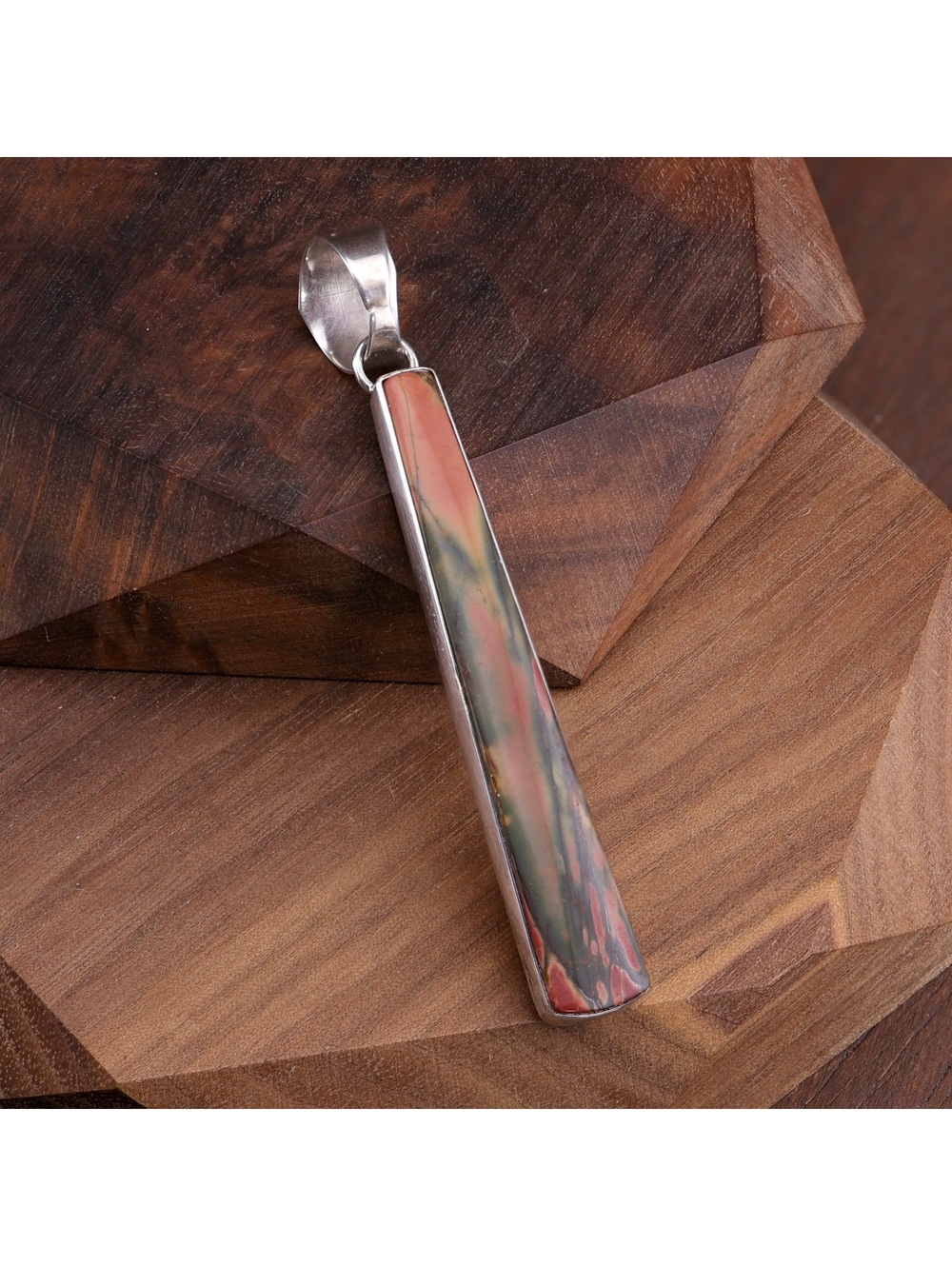 Navajo F. Willie D Sterling Silver Petrified Palm Wood Slab Drop Pendant